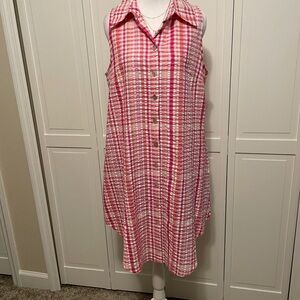 BOHO CHIC Sleeveless Pink Plaid Button-Front Midi Dress